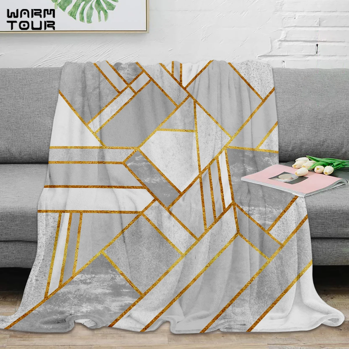 WARMTOUR покрывало золотого цвета из микрофибры теплое для кровати домашний