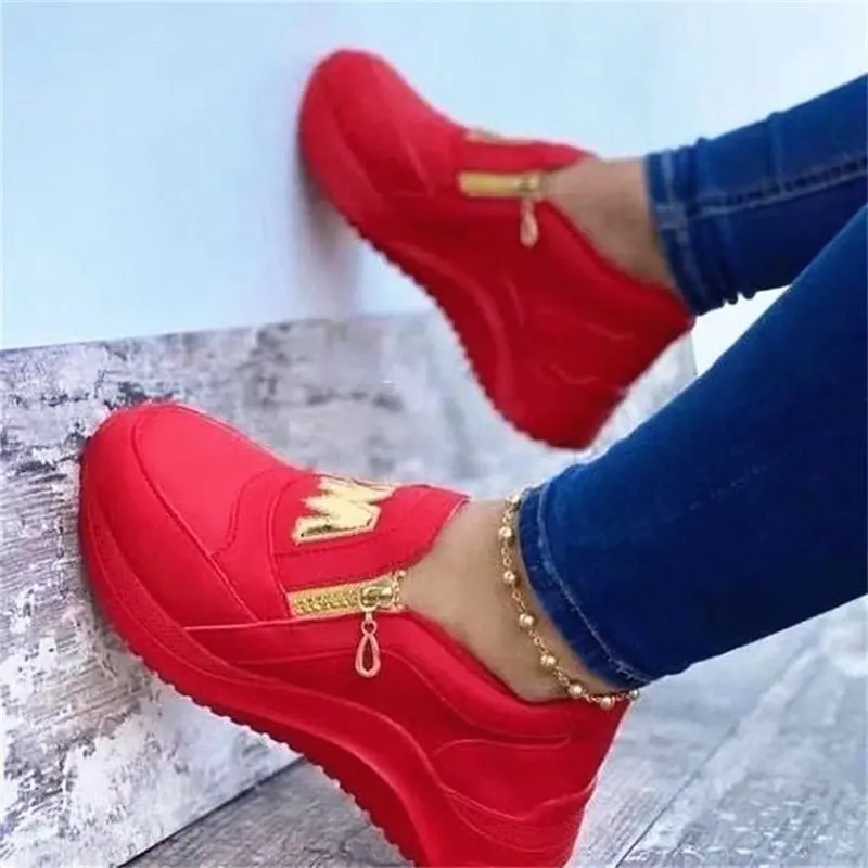 

2022 New Women Flats Platform Shoes Women PU Shoes Woman Spring Casual Zipper Flat Shoes Women Non Slip Shoes