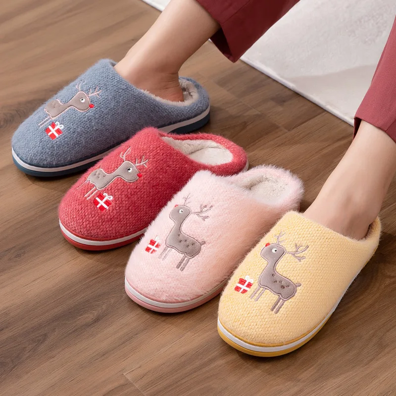 

Winter Warm Home Women Cotton Slippers Lovely Cartoon Shoes Soft Indoor Bedroom House Slippers Men Lovers Couple Fur Slippers