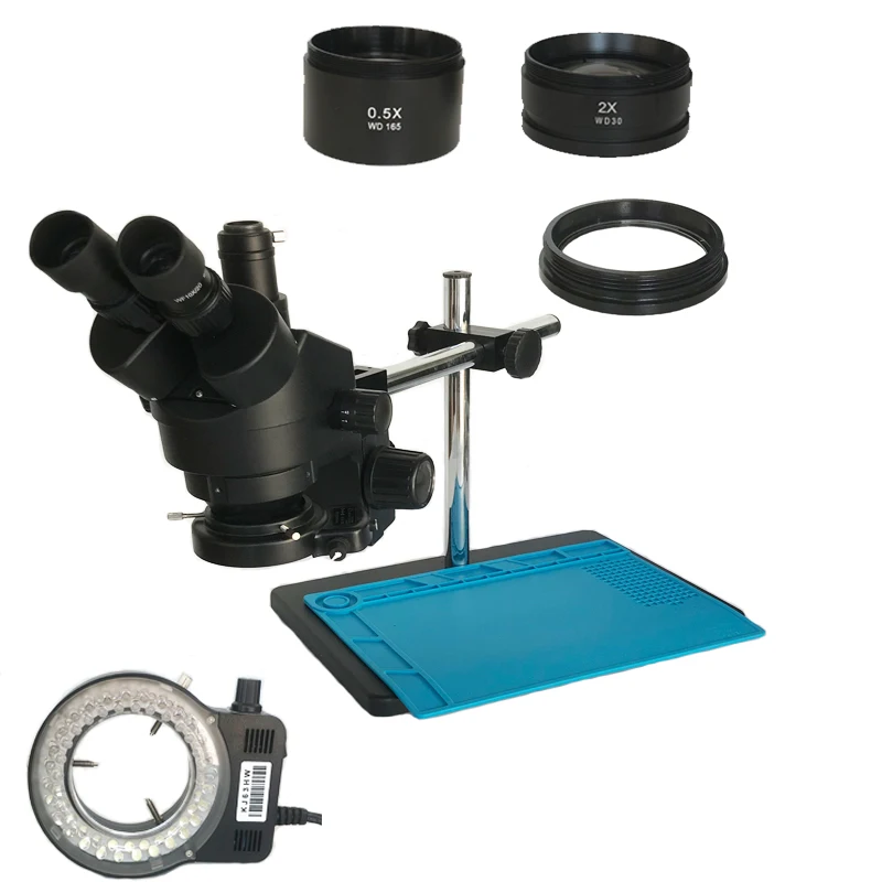 Simul-focal 7X-45X зум Тринокулярный Стерео микроскоп промышленный микроскоп большой регулируемый держатель для стойки 56 светодиодный кольцевой светильник