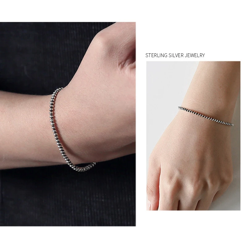 Женский винтажный Простой браслет из серебра 925 пробы с бусинами | Украшения и