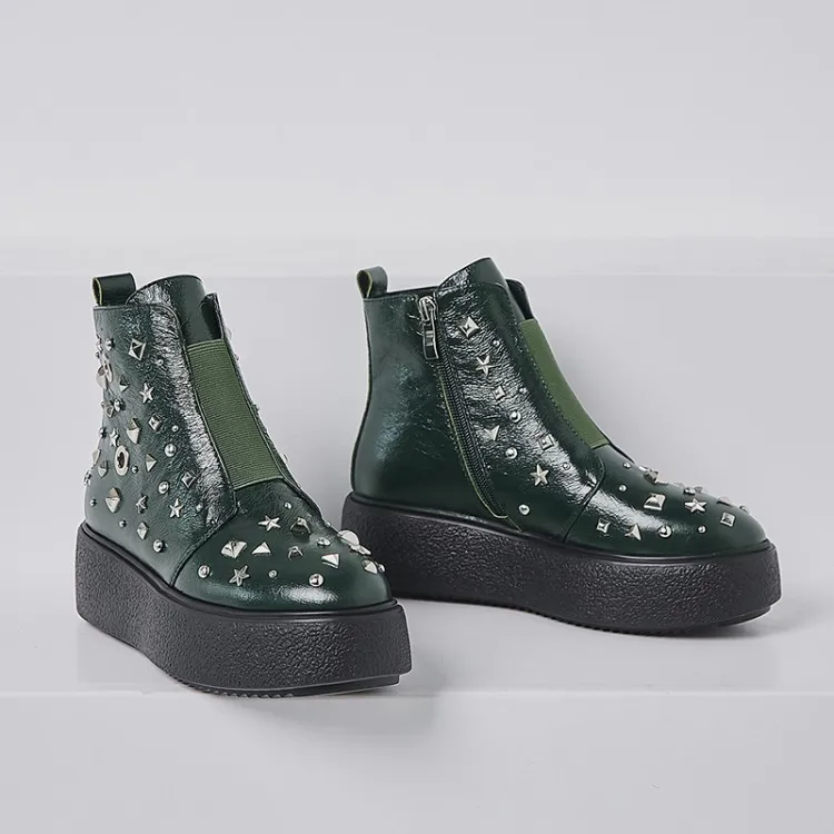 Женские ботильоны из коровьей кожи без застежки с круглым носком | Обувь