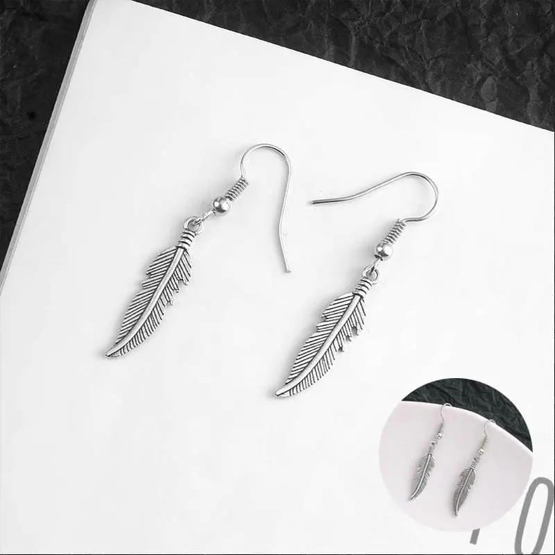 Ушные Капли Для женщин Висячие длинные серьги с перьями посеребренные тарелки