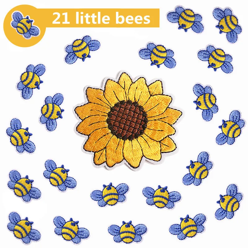 

Cartoon Little Bee Embroidery Cloth Stickers DIY Bees Family Heat Transfer Label Bag T-shirt Sunflower Flower Embroidered Patch
