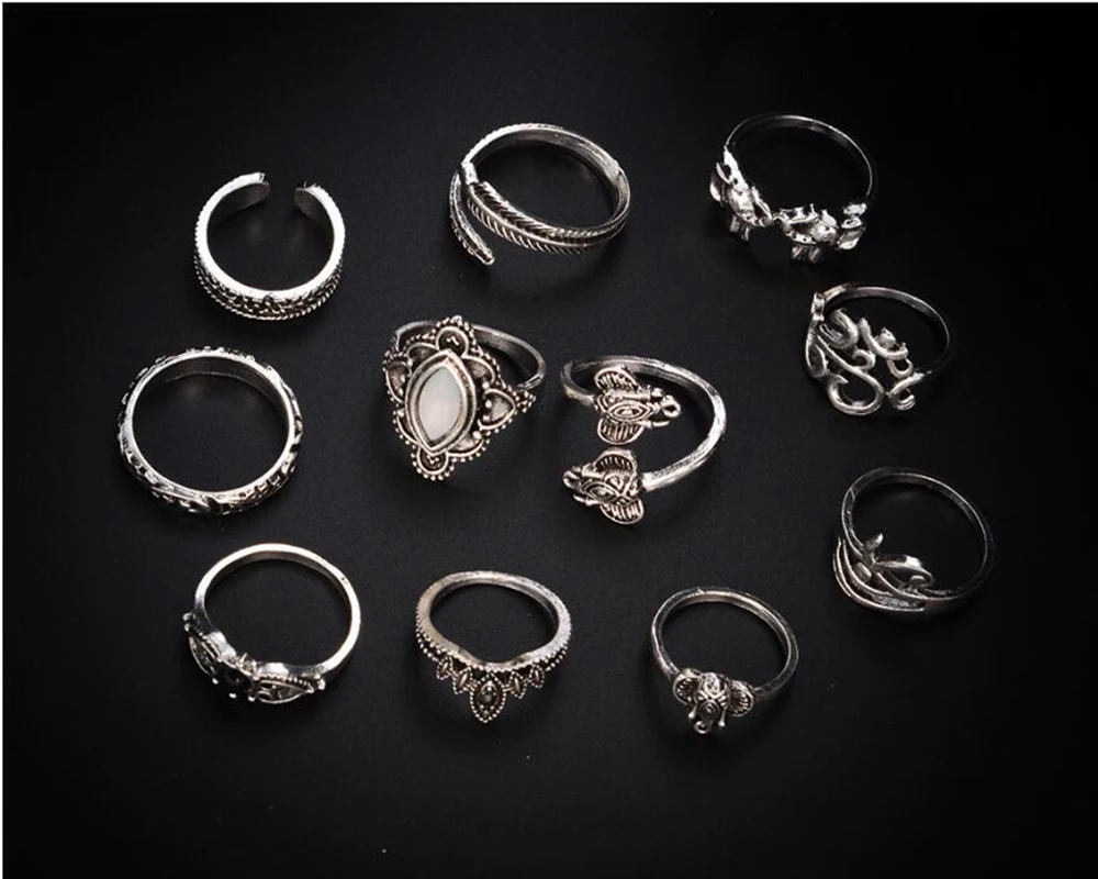 Meyfflin Винтаж Тарельчатая комплект для Для женщин модные Anel Aneis Bague камень серебро Миди палец кольца Бохо ювелирные изделия 10 шт./компл