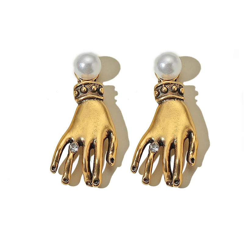 

Vintage Antique Gold Rhinestone Hand Pearl Dangle Earrings For Women Girl Earrings For Women Vintage Drop Earrings Funny Jewelry