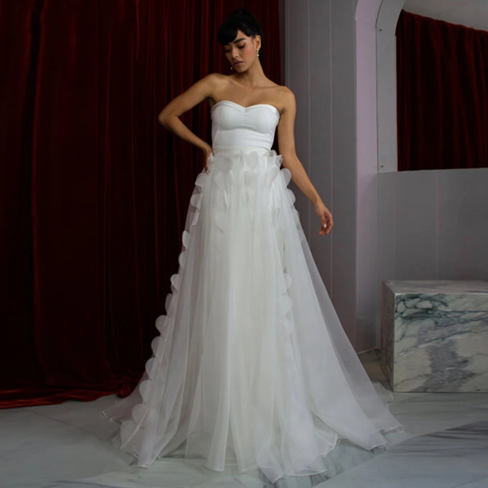 

Sweetheart Tulle Wedding Dress Sleeveless A-Line Zipper Sweep Train Bridal Gowns 2021 Vestidos De Noivas