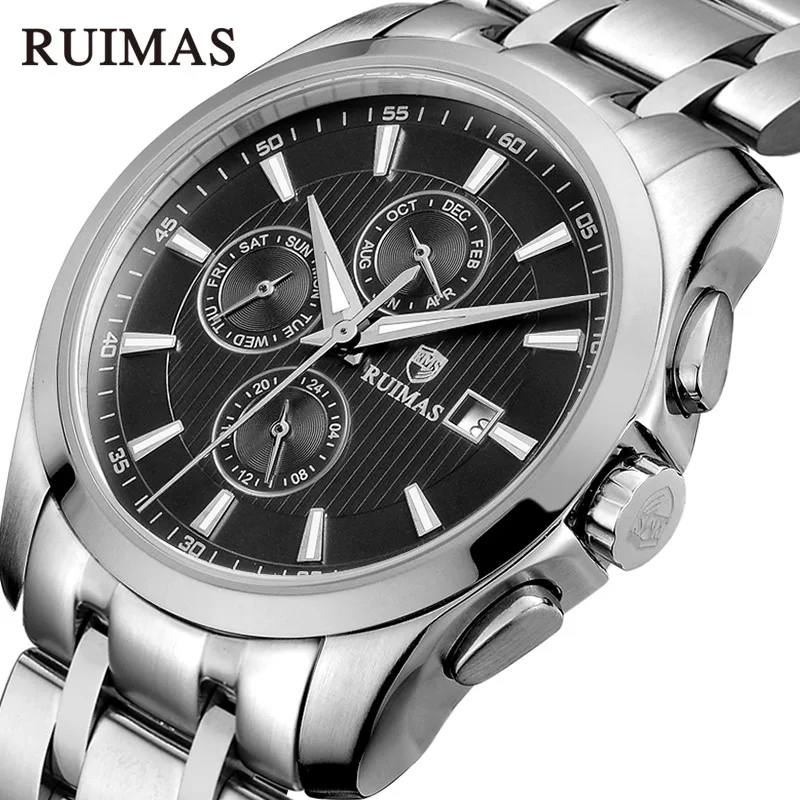

Мужские механические часы бренда RUIMAS, деловые модные автоматические многофункциональные светящиеся мужские часы с календарем