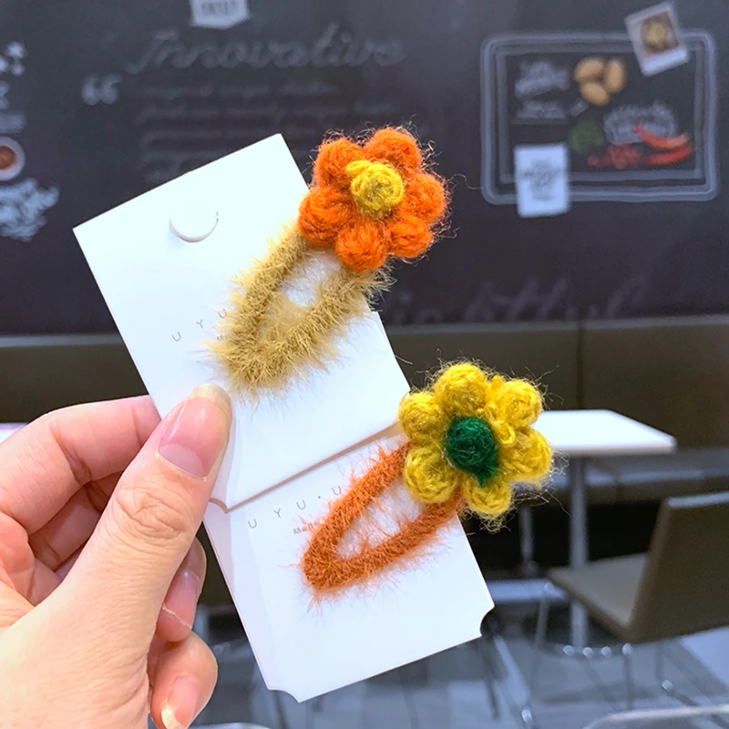 Заколки для волос однотонные из шерсти фетровые Плюшевые BB заколки подарок на