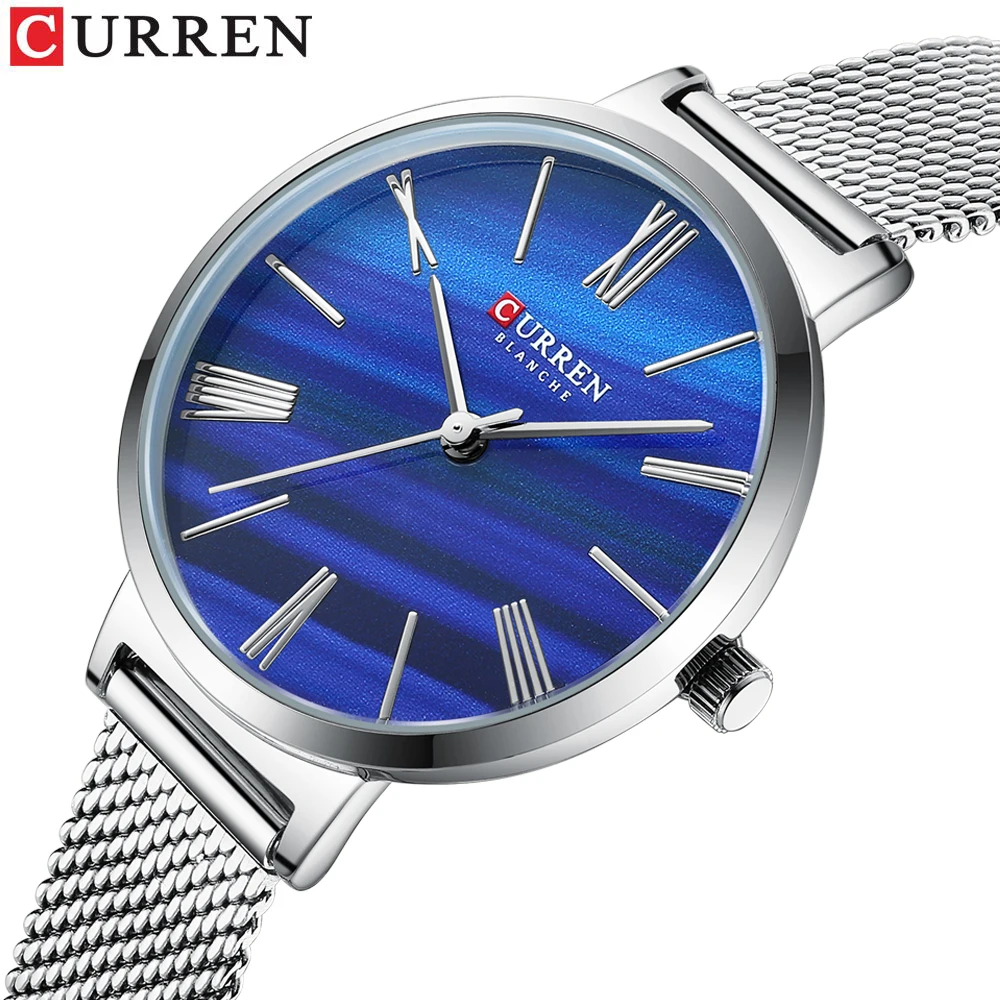 

CURREN Fashion Blue Silver Women's Quartz Watch Waterproof Stainless Steel Luxury Wristwatch For Women Ladies Watch Female Clock