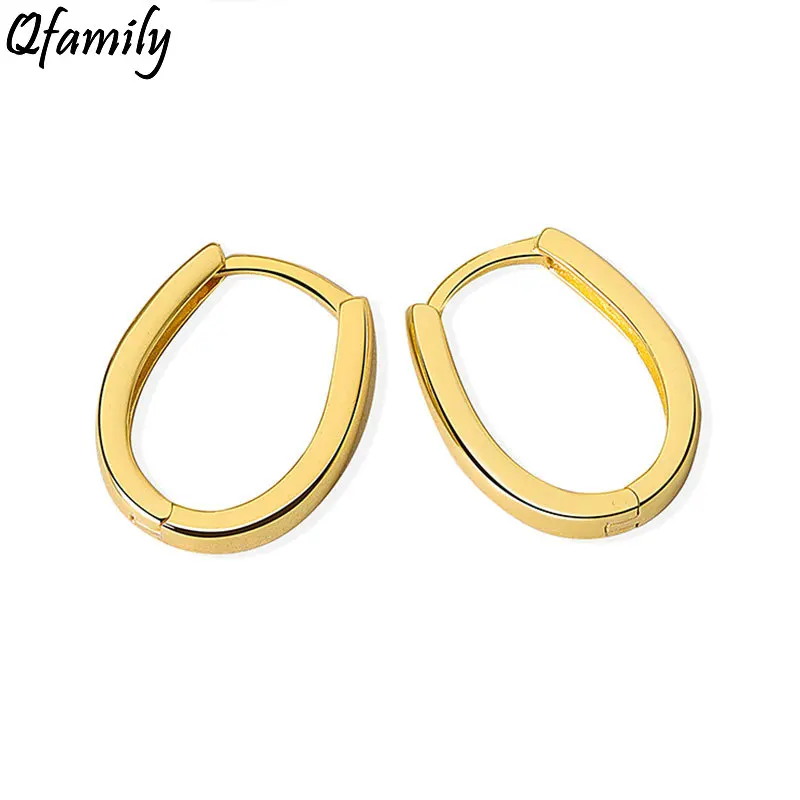 

925 Sterling Silver Minimalist Oval Shaped Hoop Earrings for Women Men Punk Geometric Earring Party Ear Jewelry Gifts
