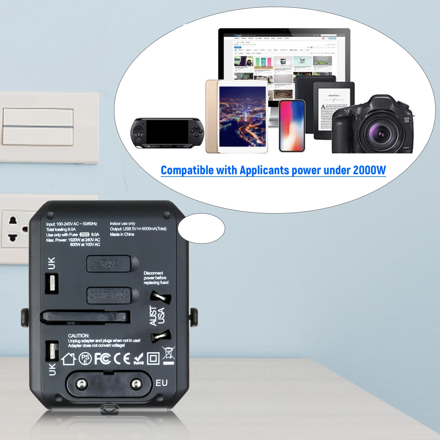 Дорожный адаптер 4 USB по всему миру Универсальный дорожный настенное зарядное