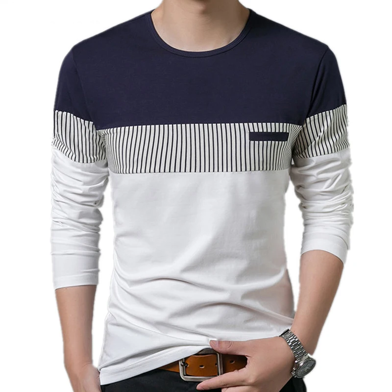Мужская футболка весна-осень 2019 новинка длинный рукав круглый вырез брендовая