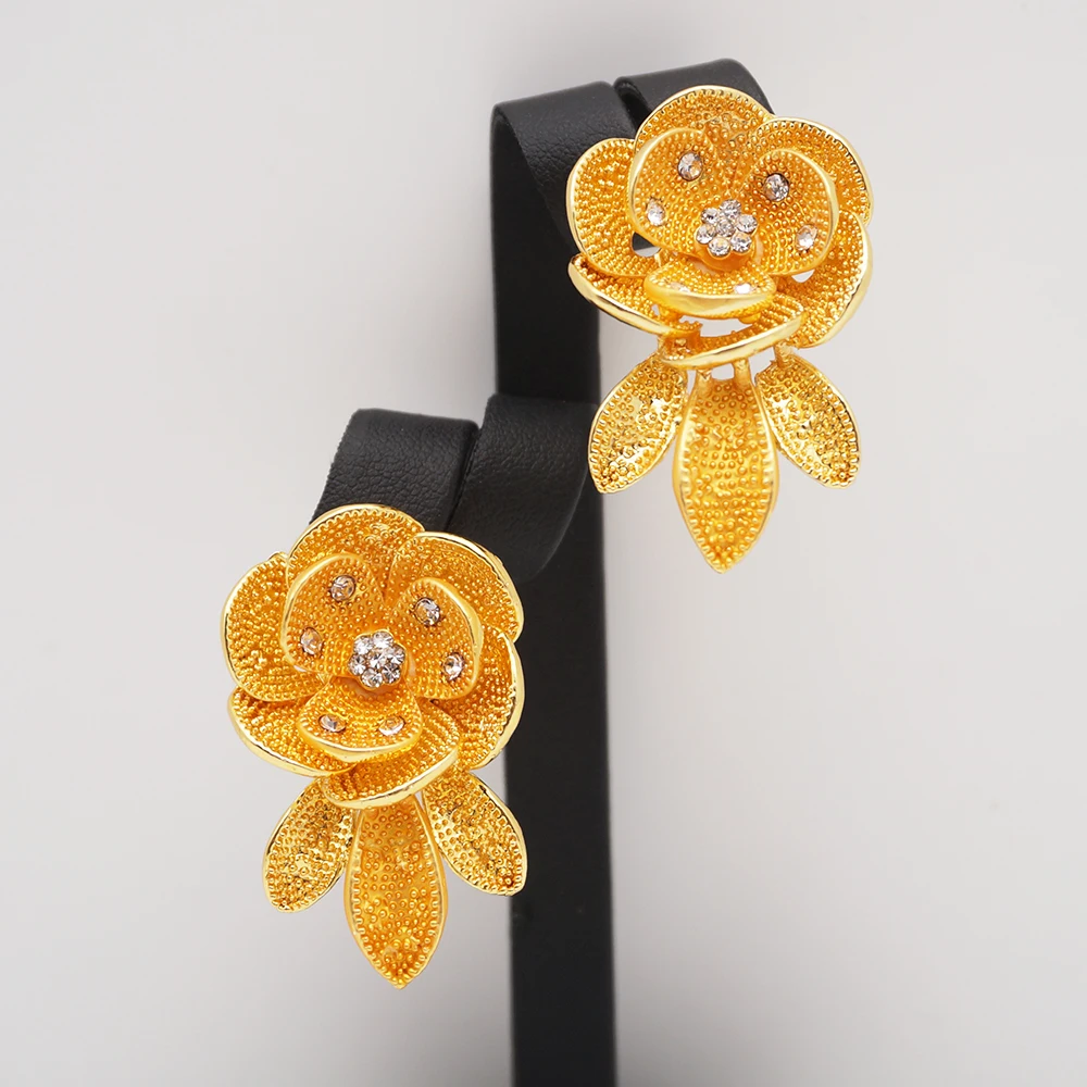 Модный Ювелирный Набор золотыми цветами Свадебный комплект ювелирных изделий