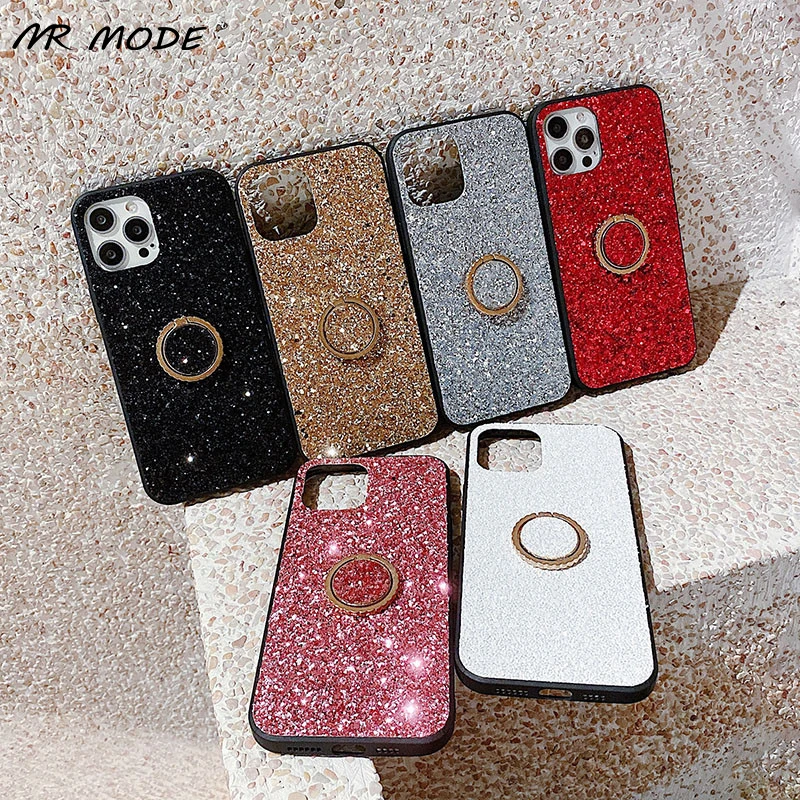 

With Ring Holder Stand Phone Case For Xiaomi Mi 11 Pro Ultra Poco x3 nfc Note 10 Lite Sparkle Sequins Cover For Redmi Note 10 4G