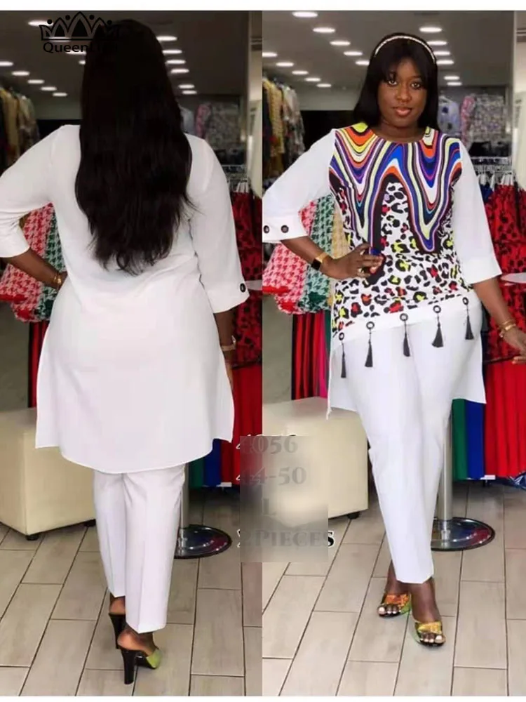

2021 Dashiki African 2 Colors New Fashion Suit (Dress and Trousers) Suit African For Lady(LSTZ#)
