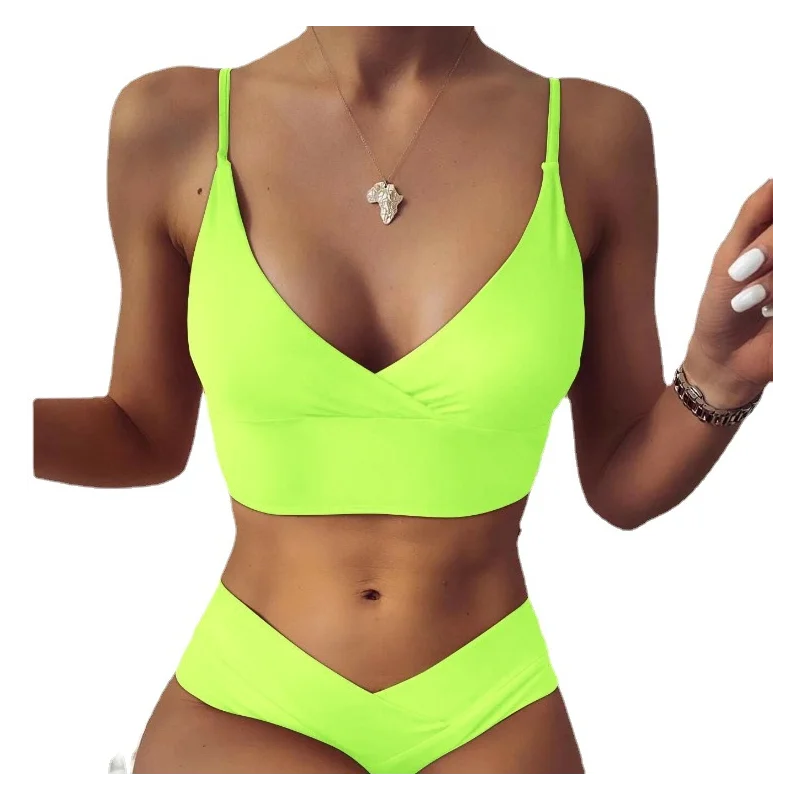 Сексуальный комплект бикини с перекрестными бретелями Женский однотонный