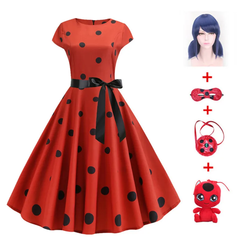 Fantasia/костюмы Красного жука для взрослых Женское платье Карнавальный парик в