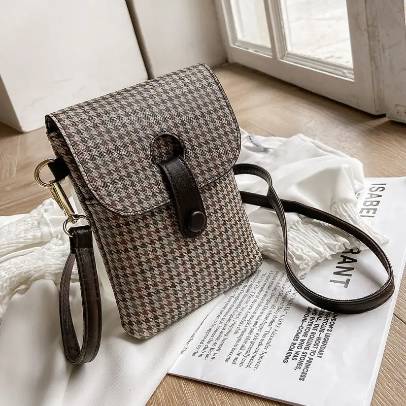 

Popular Women Printed Cell Phone Bag Ladies Mini Plaid Shoulder Bag Girl's PVC Vertical Bag Female Crossbody Pouch