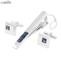 laidojin high quality custom cufflinks tie clip set for mens cuff links necktie clip pin crystals tie bars free carving name
