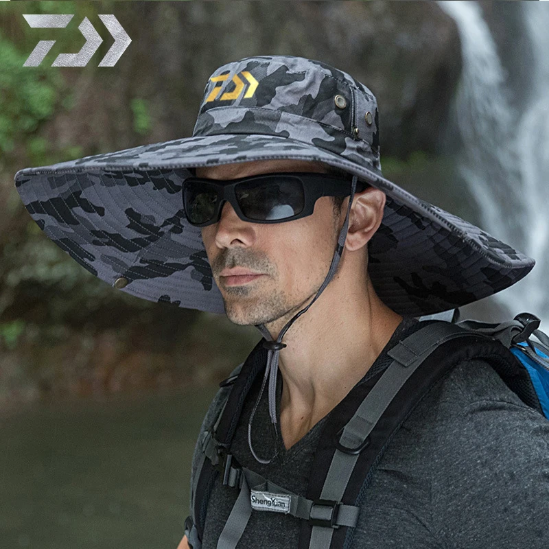 

2020 Daiwa Men Fishing Hat Summer Adjustable Breathable Hat Big Brim Sun Hat Tourist Foldable Fishing Camouflage Cap DAWA Hat