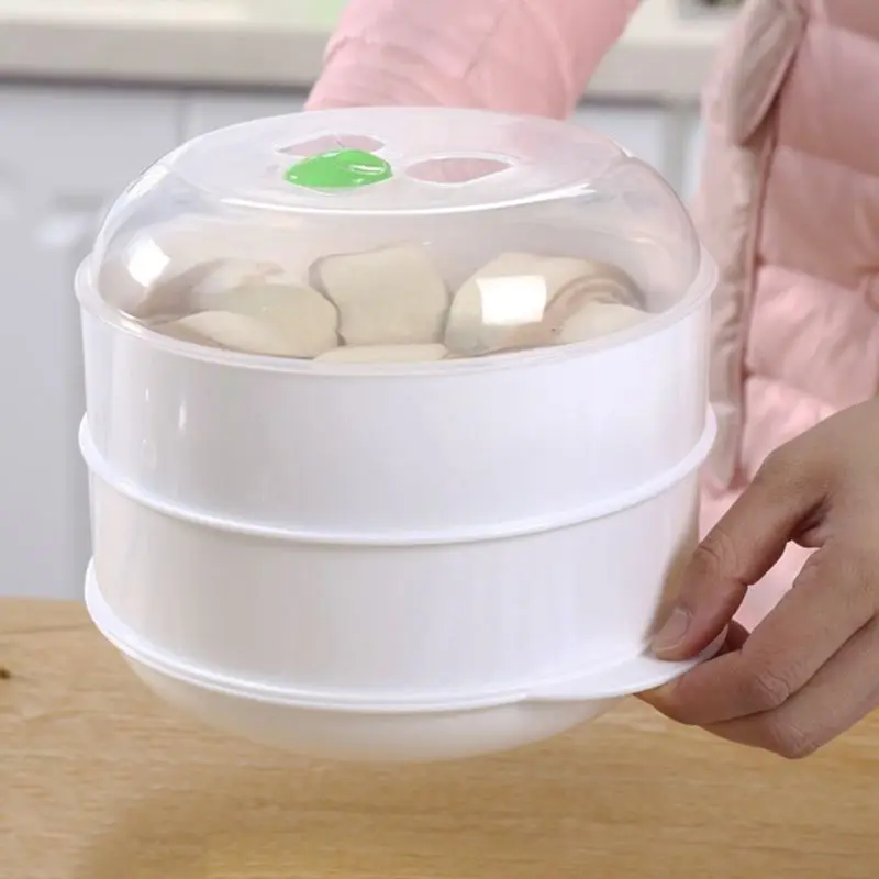 

European Double-layer Plastic Steamer Microwave Oven Steamer Round Plastic Microwave Oven With Lid Kitchen Cooking Tools W3JA