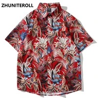 harajuku hawaii shirt hip hop streetwear vintage leaf print beach shirt men bohemia summer short sleeve casual fashion clothing