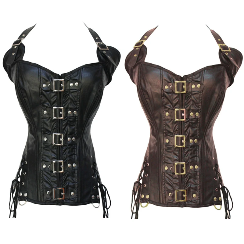 

2021 Gothic Shapers Punk Top Quality Corset Steampunk Faux Leather Corset Waist Corsets Bustiers Sexy Bukle-Up Body Shaper