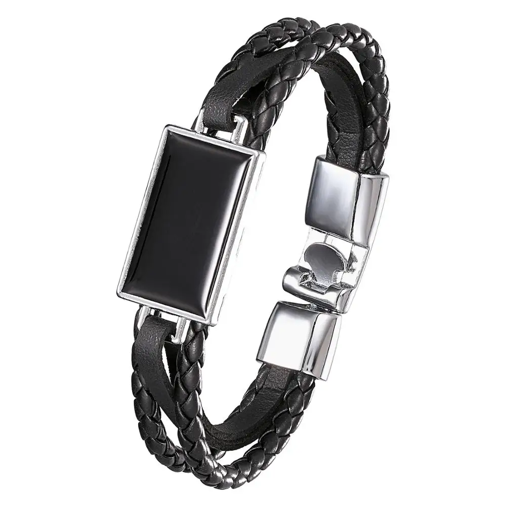 

2020 "Lucky Fashion" Genuine Leather Bracelet Men's Square Multilayer Woven Women's Pulseira Masculina 7.87 "