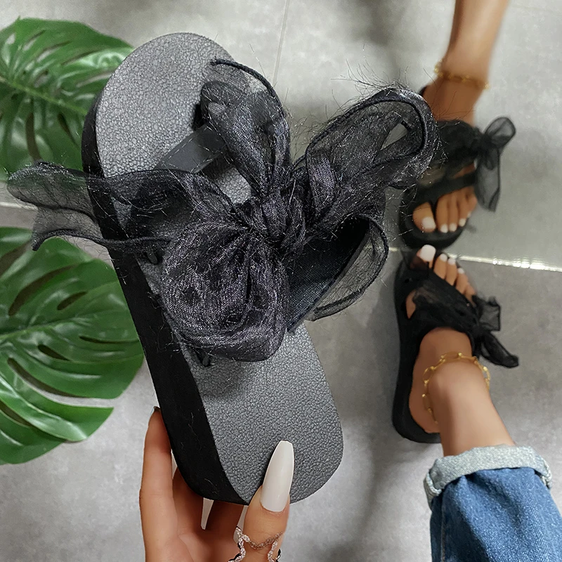 

2021 Summer Shoes for Women Women's Flip Flops Wedge Platform Bow Women's Shoes All-match Comfortable Clip Toe Casual Sandals