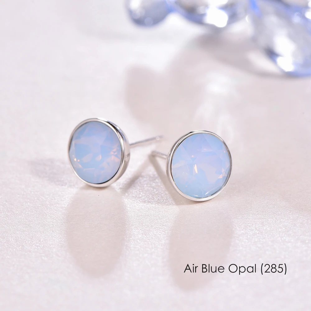 Серьги с кристаллами Swarovski, серьги из стерлингового серебра, круглые серьги для женщин, модные серьги-гвоздики, свадебные ювелирные изделия для офиса - Окраска металла: Air Blue Opal