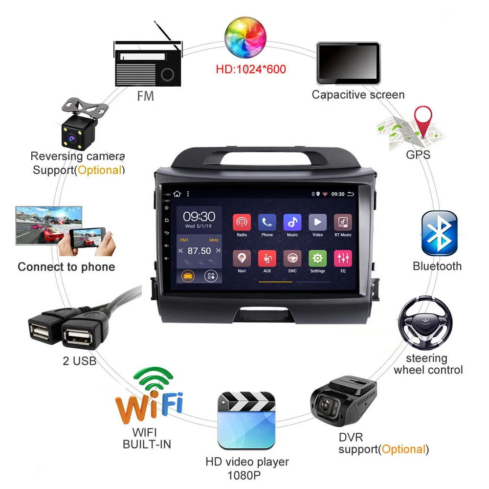 Автомагнитола coche для KIA Sportage R android 2 ГБ + 32 8 ядер 2010 2011 2012 2013 2014 2015 2016 автомагнитола