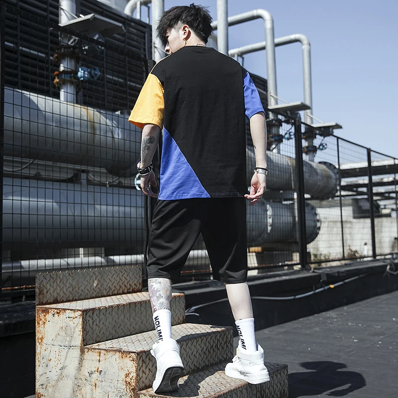 

Summer Men T-shirt Suit 2 Pieces Of Men Loose Large Fashion Sportswear Basketball Sports Fitness Printing Short-Sleeved Men Suit