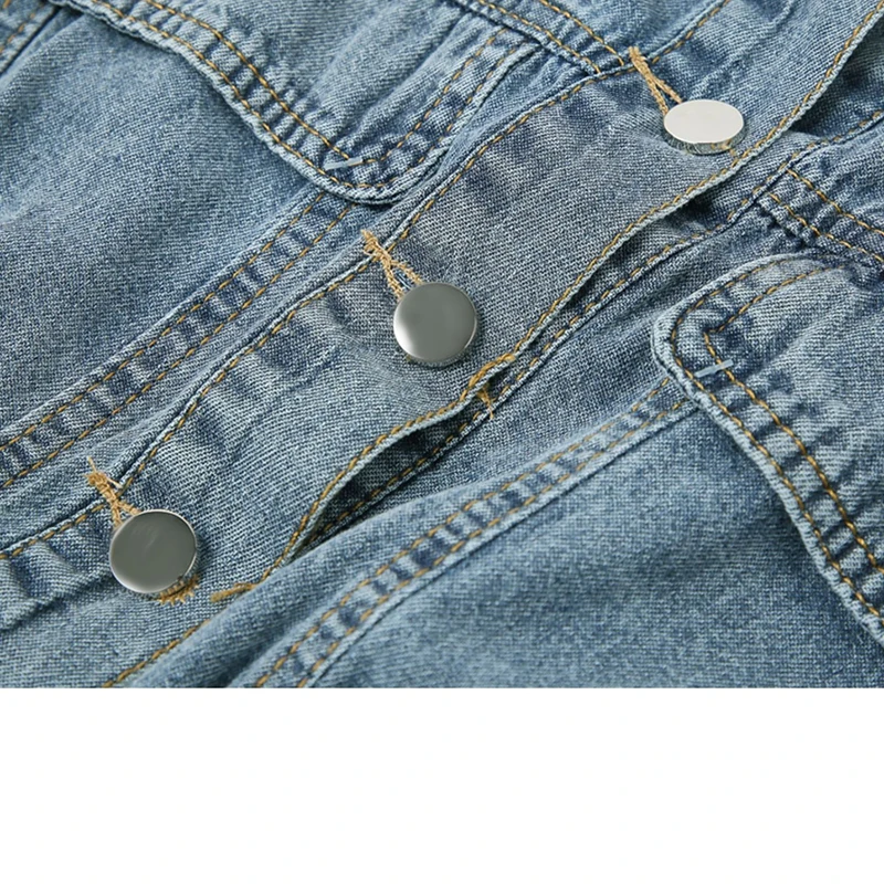 

2021 Summer Korean Style Denim Shirt Women Lapel High Waist Short Sleeve Casual Cardigan Blue Female Short Slim Denim Bloouse