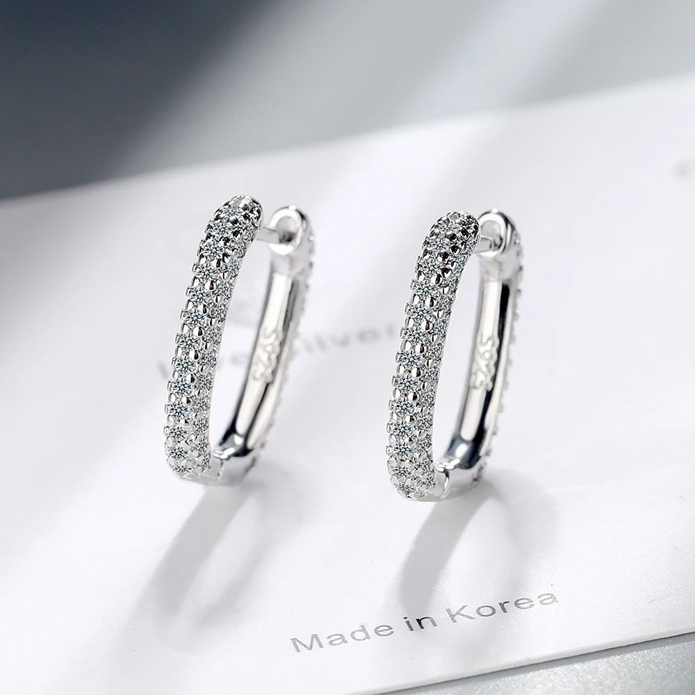 

Fashion Charm Real 925 Sterling Silver Minimalist Pave Zirconia Geometric Oval Hoop Earrings for Women Unisex Party Jewelry Gift