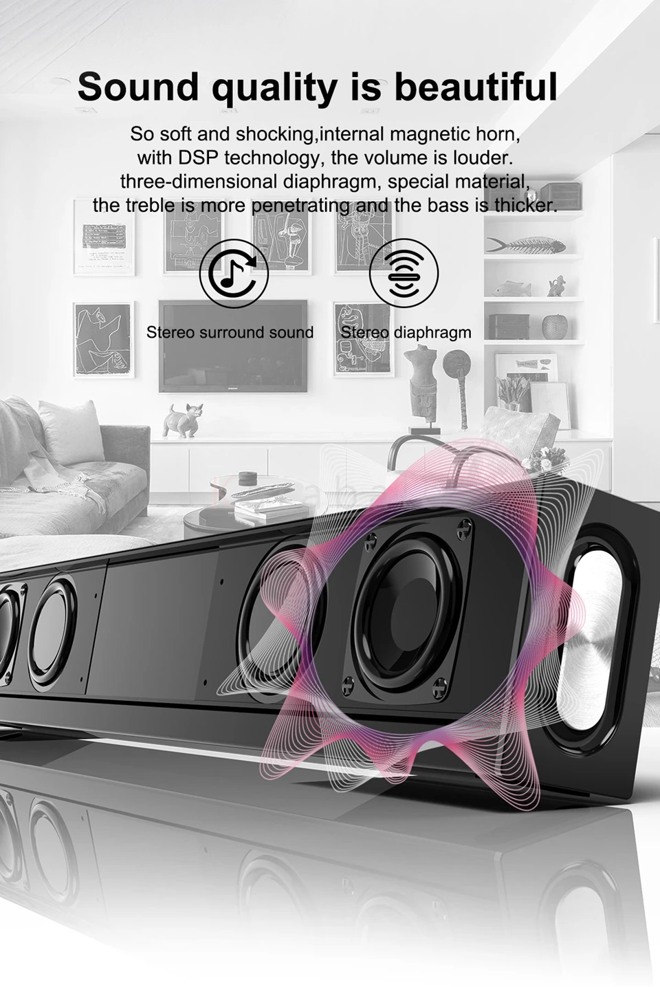 S688 20 Вт HiFi Bluetooth динамик 4 драйвера Саундбар Супер Низкие частоты, портативный беспроводной компьютер ПК ТВ динамик сабвуфер микрофон fm-радио
