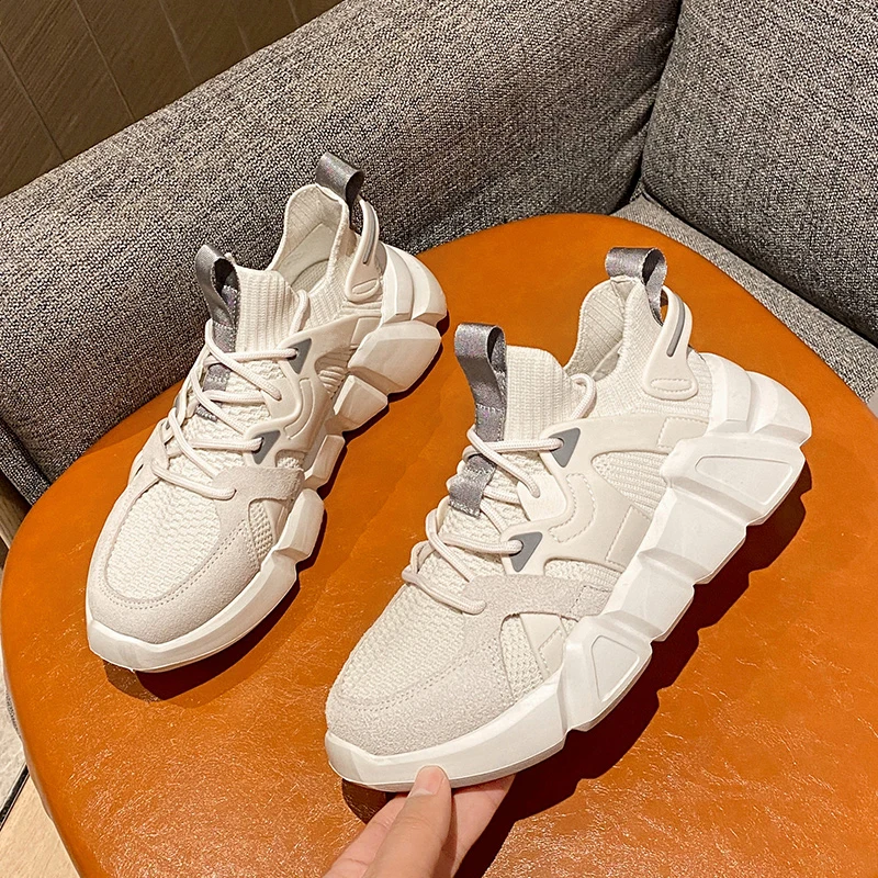 

2021 Summer Women Chunky Sneakers Platform Breathable Comfort Casual Shoes Couple Sport Shoes White Plus Size 35-44