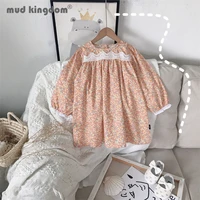 mudkingdom cute girls dress floral lace puff sleeve dresses square collar long sleeve kids clothes for girl spring autumn clothe