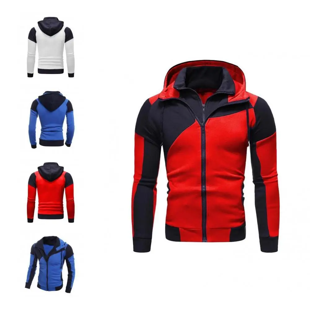 

Classic Men Hoodie Long Sleeve Super Soft Drawstring Patchwork Color Men Hoodie Cardigan Hoodie Jacket Coat