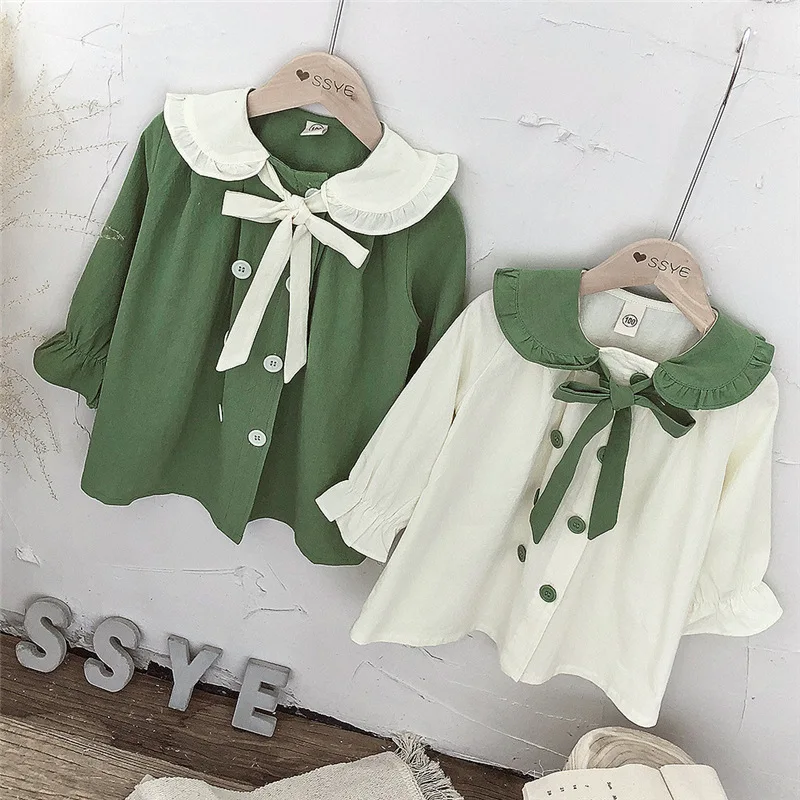 Платье с длинным рукавом и отложным воротником для девочек в Корейском стиле |