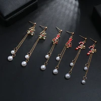 long chain pearl hanging earrings christmas tree bells stud earrings holiday jewelry gifts for women and girls