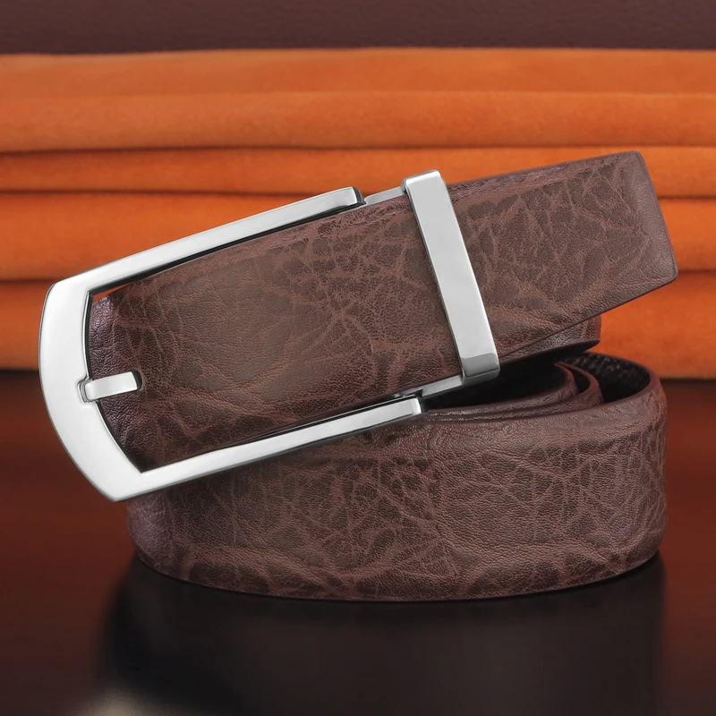 High Quality Stainless Steel Pin Belt Men's Fashion Leather Belt Black Designer Full Grain Cintos Masculinos