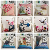 mediterranean cushions pillowcase american country style flower birds printed cotton linen pillow covers sofa throw pillow