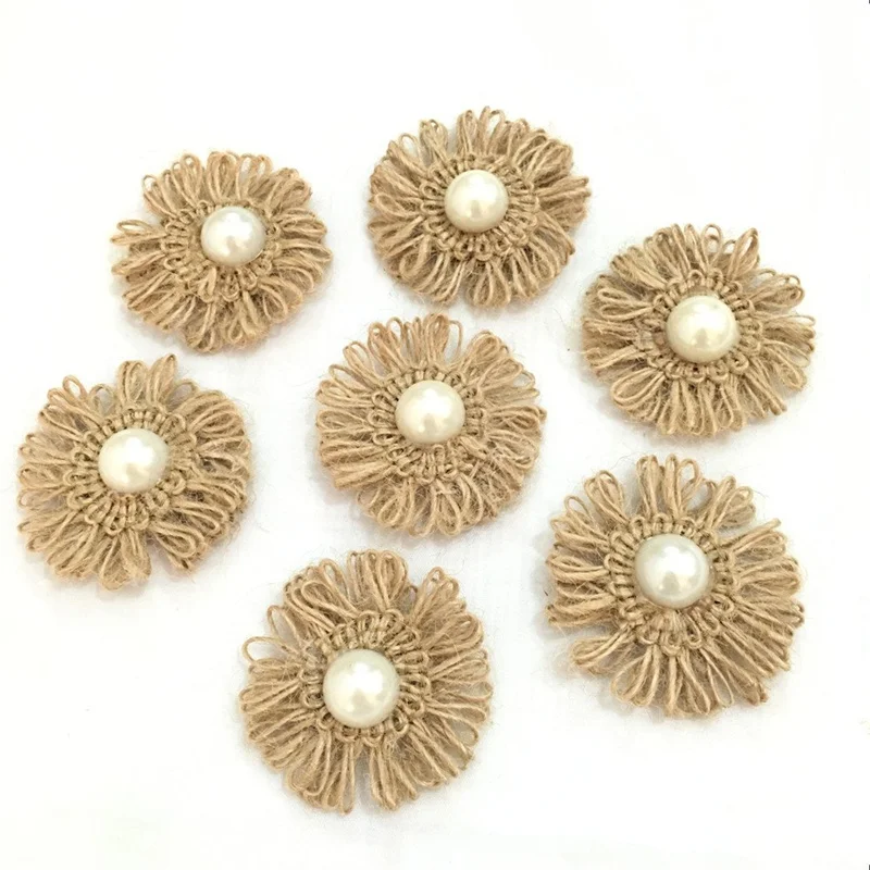 

10pcs/lot Artificial beads Hessian flower vintage wedding favor rustic wedding DIY party decoration Natural Jute Burlap