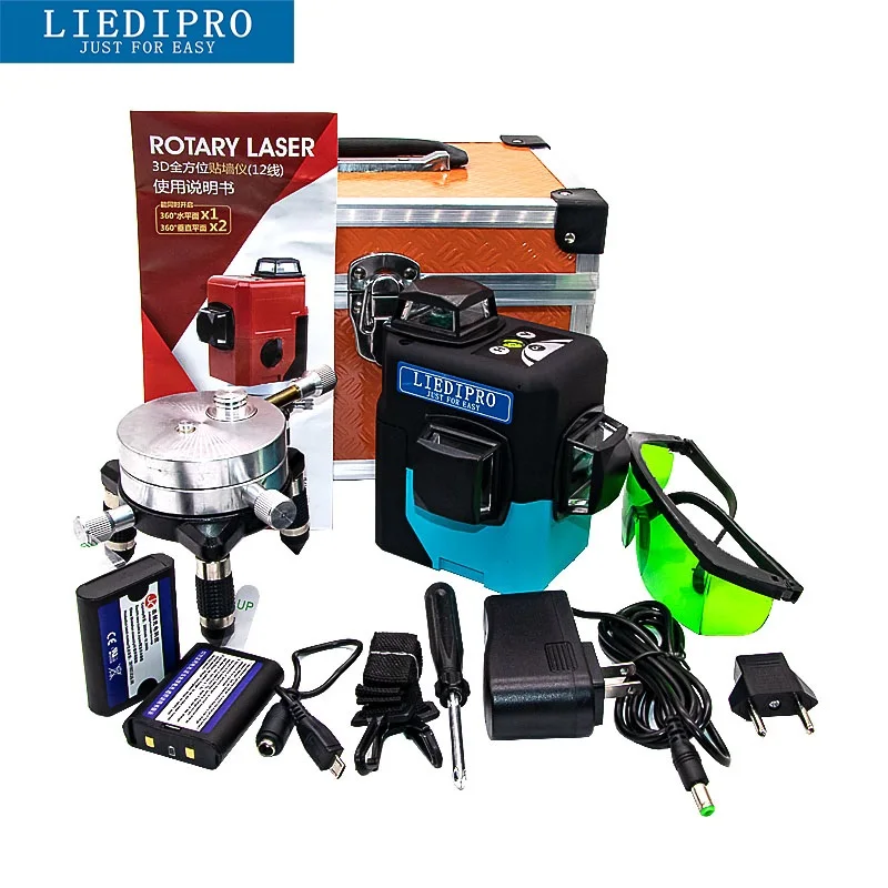 Лазерный уровень 12 линий 3D лазерный 360 самонивелирующийся зеленый