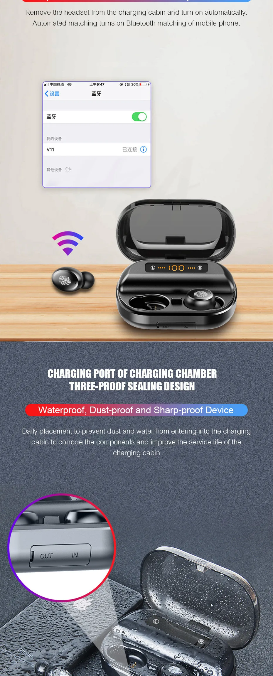5 0 9 7 4000 4 H в TWS. Bluetooth D стерео Oortephone беспроводные IPX водонепроницаемые наушники спортивные наушники с мАч Мощность