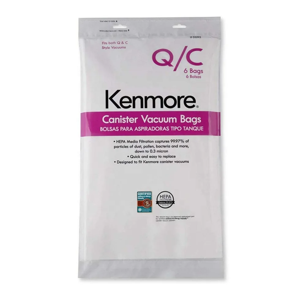 6 Сумки Kenmore HEPA вакуумные пакеты Стиль Q/C спальные мешки 20-53292 53292 для канистра