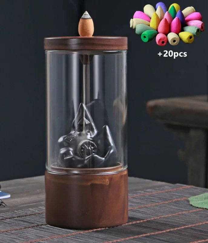 with 20pcs mixed-B Старинный Кот удача оплавленный дзен горелка благовоний с крышкой из стекла парфюмированные благовония печь ароматизация украшение дома - Цвет: with 20pcs mixed-B