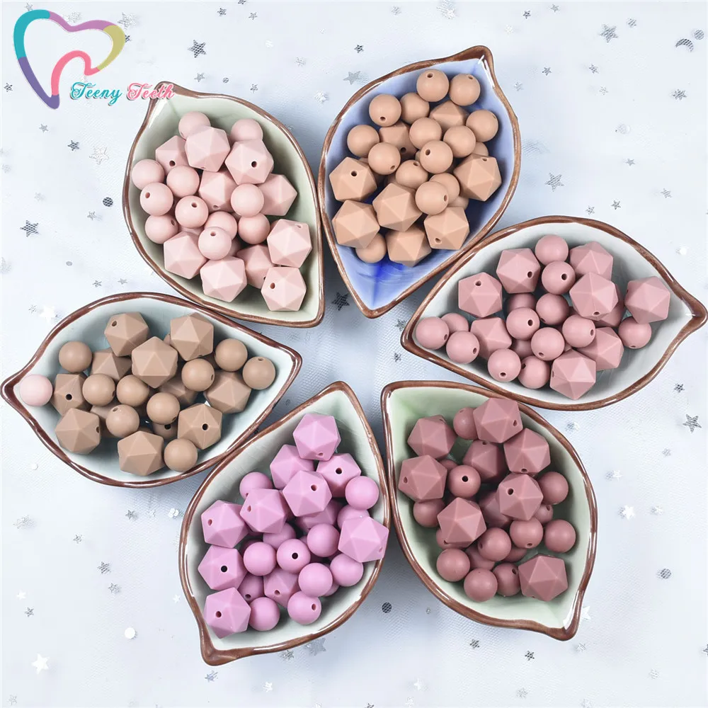 100 PCS 12-17MM Silicone Round Beads Teething 14 MM Icosahedrons Baby Chewable Pacifier Clips Beads BPA FREE Baby Teething Toy