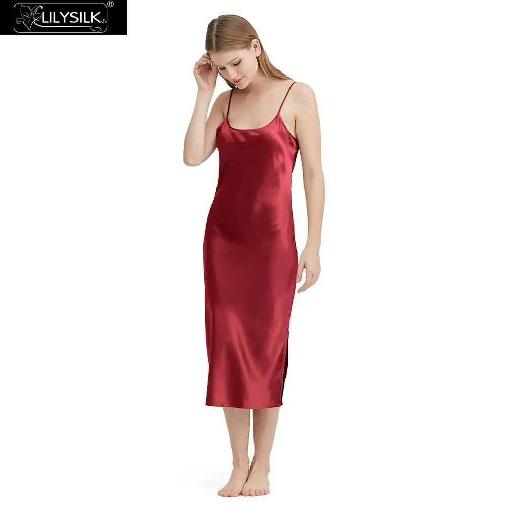 LilySilk Женщин шелковой ночной рубашке 100% шелк сатин ткани полная длина женственный